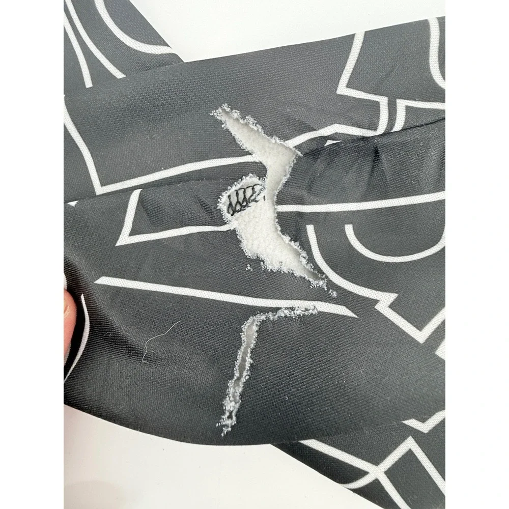 Adidas Hoodie Kids Large‎ Black White Pullover Sweatshirt Tear on Left Sleeve